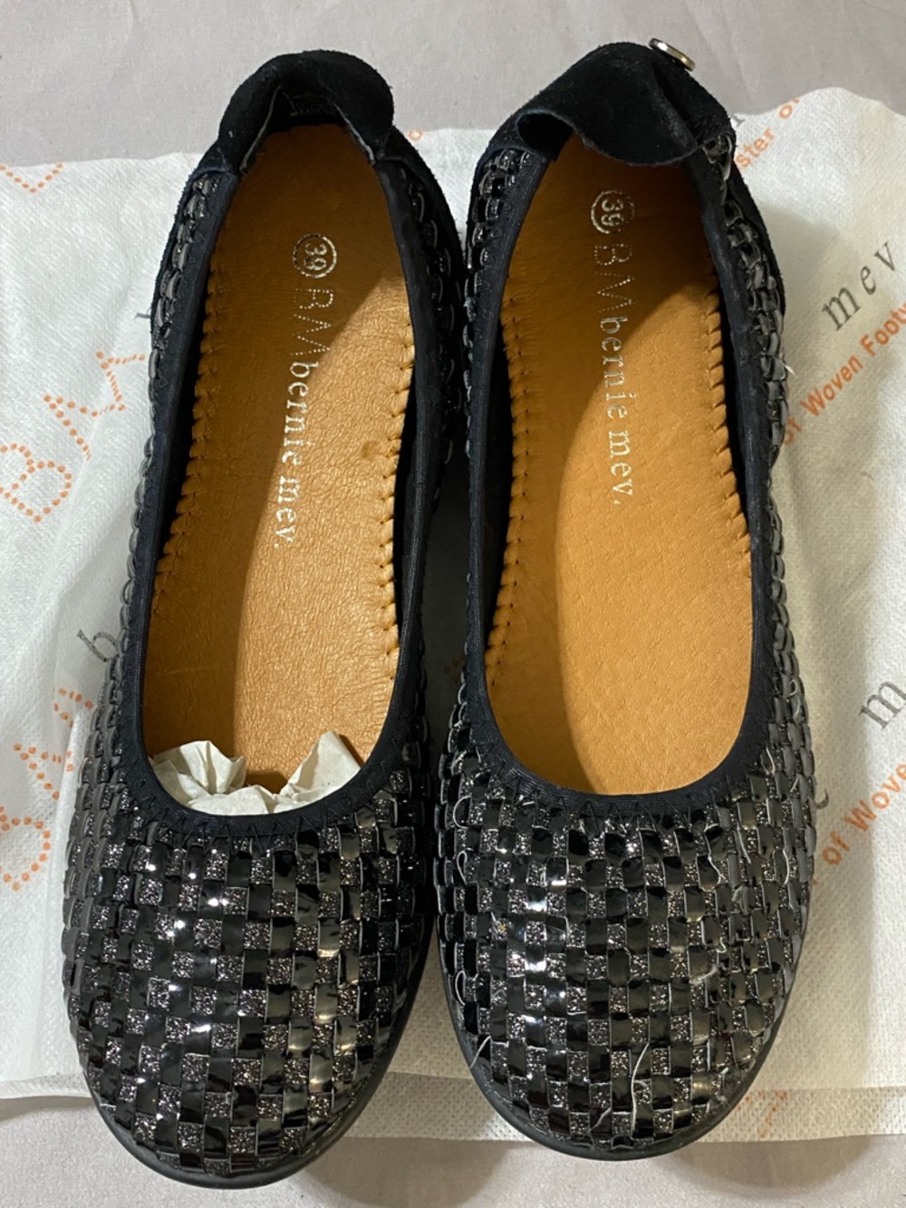 NEW bernie mev. WO 8(EU39) CATWALK Black SPARKLY Woven Patent Ballet Flats - Picture 7 of 11